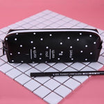 Cute Pink pencil case for girls Kawaii Black white Dot Pu Leather Pen Bag Stationery Pouch Office School Supplies Zakka escolar