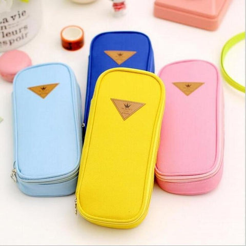 Korean Style Candy Color Brief Canvas Pencil Case Multifunction Stationery Storage Organizer Bag School Supply 20*9*3.5 cm