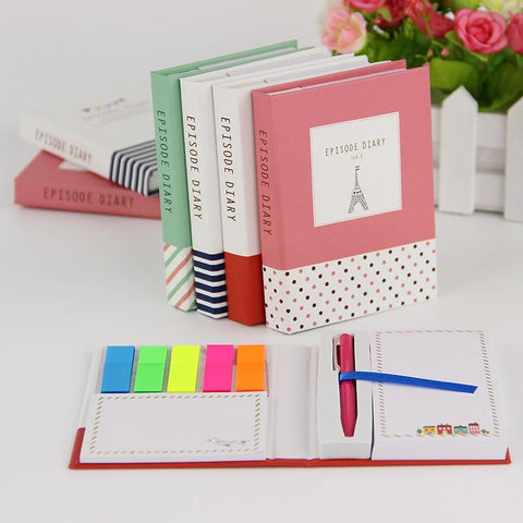 1 PC Creative Hardcover  Notepad Sticky Notes Kawaii Stationery Diary Notebook and Pen Office School Supplies