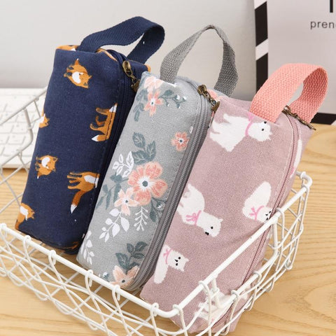 Novelty Raccoon Alpaca Fox Canvas Pencil Case Stationery Kids School Pencil Cases Boys Girls Pencil Bag for School Supplies