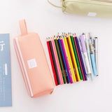 Portable 2 level Large Capacity Canvas Pencil Case Bag Pen Box Zipper Bags School Supplies Stationery